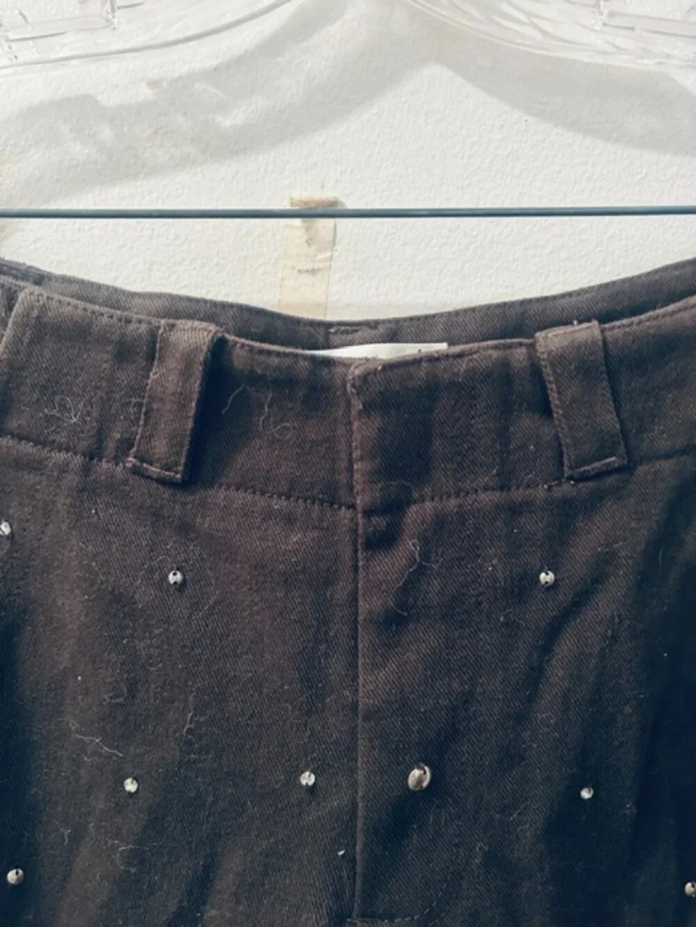 Free People Chocolate Brown Embellished Rhinestone Stud Trousers NEW
